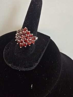 Garnet Cluster Sterling Silver Ring Size 7